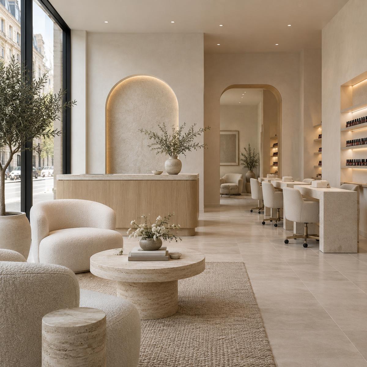 A refined, calm nail boutique interior